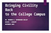 Bringing Civility Back to the College Campus DR. BARBARA A. COPENHAVER BAILEY WVASPA / WVAEOPP NOVEMBER 2015.