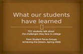 TCC students talk about the challenges they face in college From Student Focus Groups Achieving the Dream, Spring 2008.