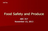Food Safety and Produce AEC 317 November 13, 2013 Unit Two.