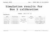Doc.: IEEE 802.11-14/1392r3 SubmissionSuhwook Kim, LG ElectronicsSlide 1 Simulation results for Box 5 calibration Date: 2015-01-12 Authors: NameAffiliationsAddressPhoneEmail.