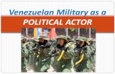 Venezuelan Military as a POLITICAL ACTOR. Independence & Post Independence Simon Bolivar as liberator of Northern South America Criollo elite Boves the.