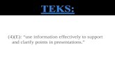 (4)(E): “use information effectively to support and clarify points in presentations.”