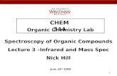111 CHEM 344 Organic Chemistry Lab June 18 th 2008 Spectroscopy of Organic Compounds Lecture 3 –Infrared and Mass Spec Nick Hill.