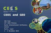 Committee on Earth Observation Satellites CEO Team 29 th CEOS Plenary Kyoto International Conference Center Kyoto, Japan 5 – 6 November 2015 CEOS and GEO.