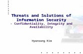 Threats and Solutions of Information Security - Confidentiality, Integrity and Availability Hyunsung Kim.