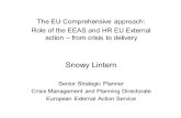 The EU Comprehensive approach: Role of the EEAS and HR EU External action – from crisis to delivery Snowy Lintern Senior Strategic Planner Crisis Management.