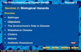 The Environment and Human HealthSection 2 Section 2: Biological Hazards Preview Bellringer Objectives The Environments Role in Disease Waterborne Disease.