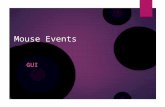 Mouse Events GUI. Types of Events  Below, are some of the many kinds of events, swing components generate. Act causing EventListener Type User clicks.