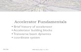 Accelerator Fundamentals Brief history of accelerator Accelerator building blocks Transverse beam dynamics coordinate system Mei Bai BND School, Sept.