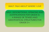WALT: TALK ABOUT WHERE I LIVE WILF: DESCRIPTIONS, OPINIONS AND JUSTIFICATIONS FOR GRADE D. A RANGE OF TENSES AND GRAMMATICAL STRUCTURES FOR GRADE C+.