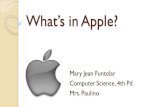 Whats in Apple? Mary Jean Funtelar Computer Science, 4th Pd Mrs. Paulino.
