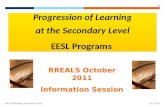 03/03/2016MELS Working Document 2011 1 Progression of Learning at the Secondary Level EESL Programs RREALS October 2011 Information Session.
