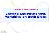 CONFIDENTIAL 1 Grade 8 Pre-Algebra Solving Equations with Variables on Both Sides.