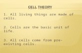 1. All living things are made of cells. 2. Cells are the basic unit of life. 3. All cells come from…