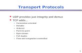 1 Transport Protocols l UDP provides just integrity and demux l TCP adds »Connection-oriented »Reliable…