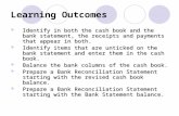 Learning Outcomes Identify in both the cash book and the bank statement, the receipts and payments that…