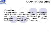 1 COMPARATORS Function: Compares two input voltages and produces an output in either of two states indicating…