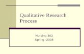 Qualitative Research Process Nursing 302 Spring -2008.