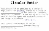 Section 7-1 Circular Motion Acceleration can be produced by a change in magnitude of the velocity and/or…