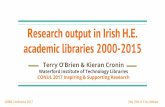 "Research output in Irish H.E.academic libraries 2000-2015" Terry O’Brien & Kieran Cronin (Waterford Institute of Technology Libraries)