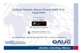 Critical Details About Oracle EBS R12 Upgrades download... · Critical Details About Oracle EBS R12 Upgrades Presented By Susan Behn VP, Oracle Practice Central States OAUG Spring
