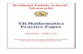VII Mathematics Practice Paper - brilliantpublicschool.combrilliantpublicschool.com/...Mathematics-C.B.S.E.-Practice-Paper.pdf · Practice Paper Session : 2012-13 ... Integer 0 is