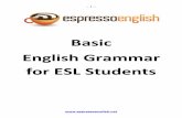 Basic English Grammar for ESL Students · PDF fileEnglish Grammar for ESL Students ~ 2 ~ Table of Contents Present Simple: To Be There is / There are Possessives Articles: A, An, The