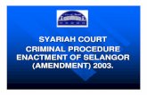 SYARIAH COURT CRIMINAL PROCEDURE · PDF fileREPORTED CASES IN CIVIL PROCEDURES Jurisdiction; Syarifah Laila Bt Syed Shamdin v Abd Latif Arshad (1994) 9 JH 11. Joan Mary Sulaiman v