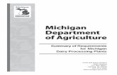 Summary of Requirements for Michigan Dairy Processing · PDF fileSummary of Requirements for Michigan Dairy Processing Plants ... safety, environmental ... Summary of Requirements