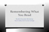 Improve Your Reading Comprehension - Sauk Valley · PDF fileRemembering What You Read ... Issues with Reading Comprehension O Take a moment to reflect on your experience with reading
