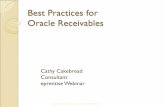 Best Practices for Oracle Receivables - · PDF fileBest Practices for Oracle Receivables Cathy Cakebread Consultant eprentise Webinar ... •Fix Issues in Oracle – Not an Outside