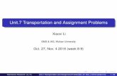 Unit.7 Transportation and Assignment Problems · PDF fileUnit.7 Transportation and Assignment Problems Xiaoxi Li EMS & IAS, Wuhan University Oct. 27, Nov. 4 2016 (week 8-9) Operations