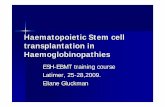 Haematopoietic Stem cell transplantation in ...secure.esh.org/EBMTSlideBank/Gluckman_Hemoglobinopathies.pdf · patients with hemoglobinopathies 1. The expected results of SCT: cure,