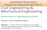 ENGINEERS PRIDE JAIPUR Institute for …engineerspride.org/wp-content/uploads/Detailed-Schedule-2018-all... · Institute for UPSC/ESE/GATE/SSC-JE. Civil Engineering & Mechanical Engineering.