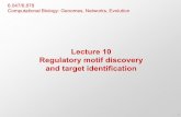 Lecture 10 Regulatory motif discovery and target ... · PDF fileLecture 10 Regulatory motif discovery and target identification 6.047/6.878 Computational Biology: Genomes, Networks,
