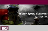 Water Spray Systems: NFPA 15 - Eastern Kentucky Universitynew-courses.justice.eku.edu/FSE/FSE221/PPT/WaterSpray.pdf · Water Spray Systems: NFPA 15 . WILLIAM HICKS MSc, CFEI, CFPS,