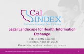 Legal Landscape for Health Information Exchange - emsa.ca · PDF file19/04/2016 · eHealth Exchange. • CalDURSA is an important aspect of the California governance of inter-HIO