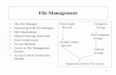 File Management - · PDF fileFile Management • The File Manager ... • Every program and data file accessed by computer system, ... • To access a file, user doesn’t need to