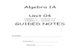 Algebra 1A Unit 04 - Woodland Hills School District 04...Algebra 1A Unit 04 Chapter 3… sections 1-9 Chapter 4… section 7-8 GUIDED NOTES NAME _____ Teacher _____ Period _____ 1