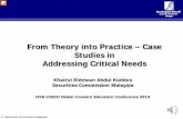 From Theory into Practice – Case Studies in Addressing ... IFIE 2014...Securities Commission Malaysia From Theory into Practice – Case Studies in Addressing Critical Needs Khairul