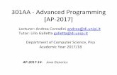 301AA - Advanced Programming [AP-2017] - unipi.itpages.di.unipi.it/corradini/Didattica/AP-17/SLIDES/AP...301AA - Advanced Programming [AP-2017] Lecturer: Andrea Corradini andrea@di.unipi.it