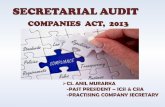 SECRETARIAL AUDIT - ICSI Audit- Companies Act... · documents To check compliance ... •No provisions in the Act Resignation of Secretarial ... SECRETARIAL AUDIT - COMPANIES ACT,