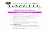 The University of the Philippines GAZETTEosu.up.edu.ph/wp-content/uploads/gazette/2013-JAN.pdfThe University of the Philippines GAZETTE VOLUME XLIV Number 1 ISSN No. 0115-7450 TABLE