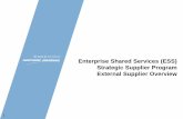 Enterprise Shared Services (ESS) Strategic Supplier ... Supplier Program External Supplier Overview 1 . ... Contracts Manager leads all three parties through the process and, ... –Supply