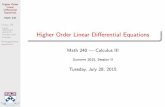 Higher Order Linear Differential Equationsmoose/240S2015/slides7-28.pdf · Homogeneous equations Higher Order Linear Di erential Equations Math 240 ... solution to the associated