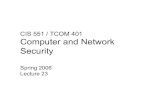 CIS 551 / TCOM 401 Computer and Network Securitystevez/cis551/2006/web/...CIS 551 / TCOM 401 Computer and Network Security Spring 2006 Lecture 23 4/20/06 CIS/TCOM 551 2 Announcements