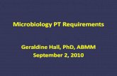 Microbiology PT Requirements N_Hall.… · Microbiology PT Requirements Geraldine Hall ... Should required categories of tests be specified for the microbiology subspecialties; for