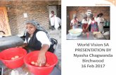 World Vision SA PRESENTATION BY - SANBI · PDF filePRESENTATION BY Nyasha Chagwanda Birchwood ... bank accounts management ... Organisational type Agricultural Co-operative