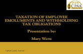 TAXATION OF EMPLOYEE EMOLUMENTS AND WITHHOLDING TAX ... · PDF fileEMOLUMENTS AND WITHHOLDING TAX OBLIGATIONS Presentation by: ... ‘tax is chargeable in respect of gains or profits