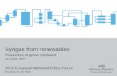 Production of green methanol 2015 European Methanol … Abbott... · 2015 European Methanol Policy Forum . Brussels, ... the supply side ; ... [ITM Power, 2014] 1 year 1 month 1 hour